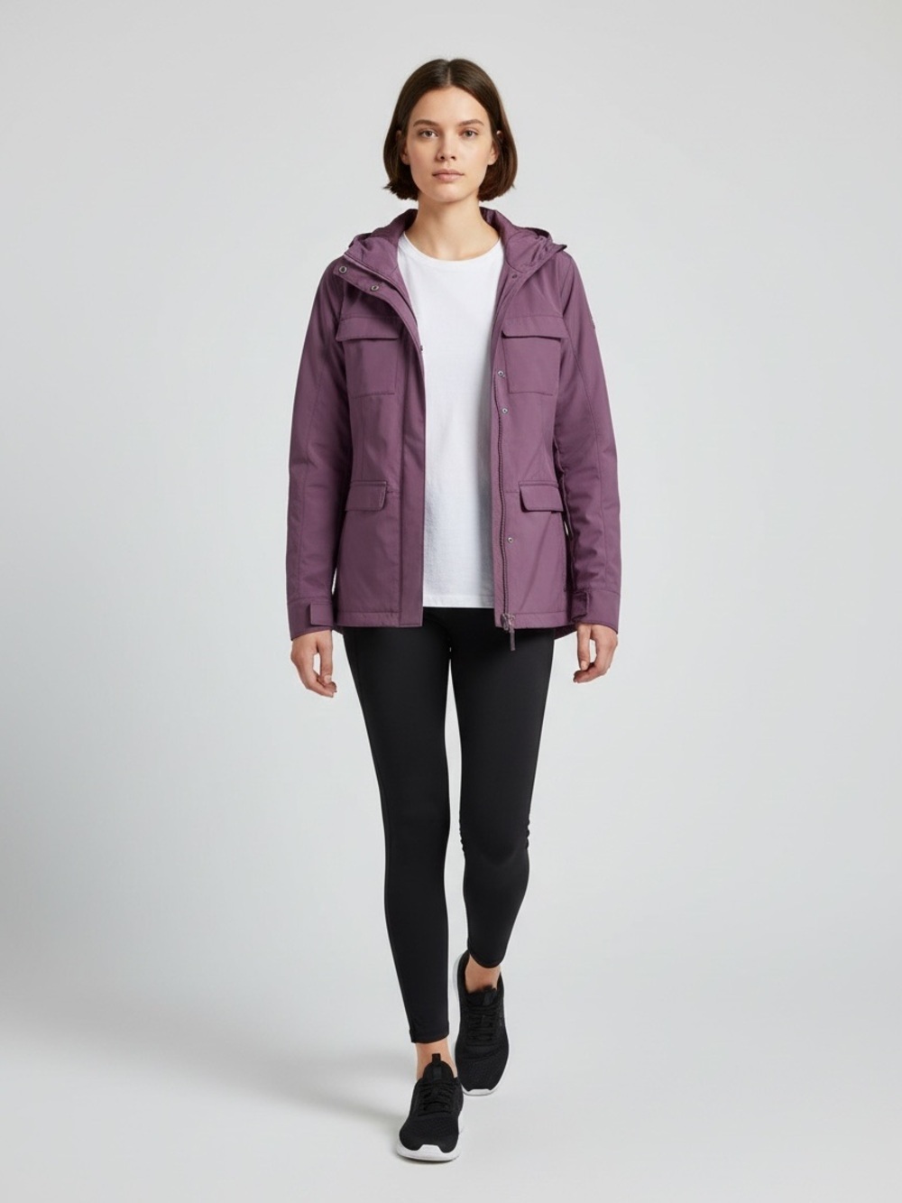 Eddie Bauer Softshell Utility Jacket Hooded Trench Coat Spring Fall Purple XS
